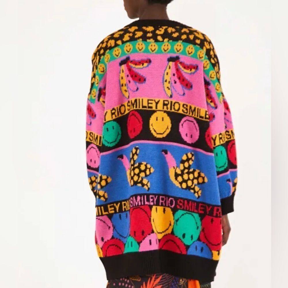 Farm Rio Smiley Face Button Oversized Down Cardigan(Size XS)